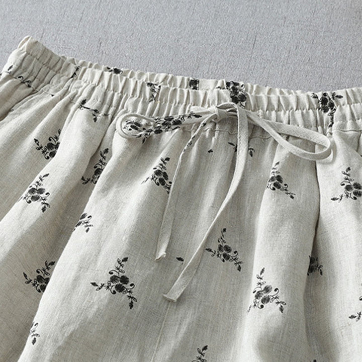 Pantaloni harem da donna in cotone e lino con tasche e motivo floreale a pois con Buddha Stones - image 4