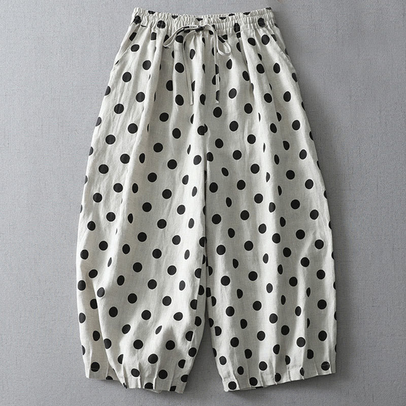 Pantaloni harem da donna in cotone e lino con tasche e motivo floreale a pois con Buddha Stones - Motivo a pois - US12, UK/AU16, EU44 (2XL) - image 5