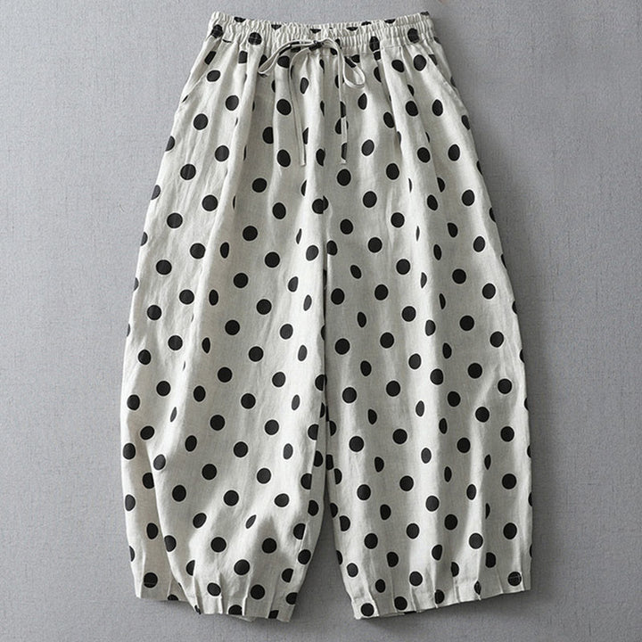 Pantaloni harem da donna in cotone e lino con tasche e motivo floreale a pois con Buddha Stones - Motivo a pois - US12, UK/AU16, EU44 (2XL) - image 5