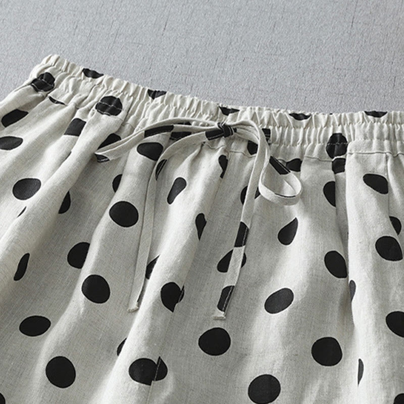 Pantaloni harem da donna in cotone e lino con tasche e motivo floreale a pois con Buddha Stones - image 14
