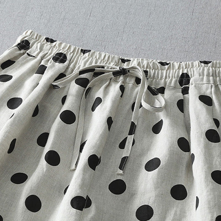 Pantaloni harem da donna in cotone e lino con tasche e motivo floreale a pois con Buddha Stones - image 14