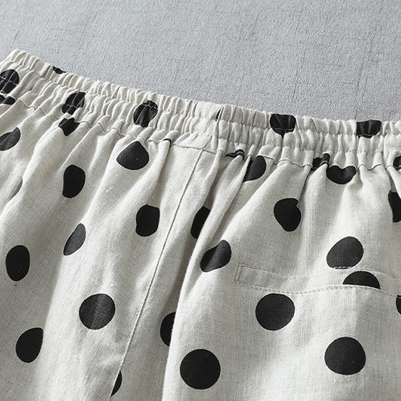 Pantaloni harem da donna in cotone e lino con tasche e motivo floreale a pois con Buddha Stones - image 9