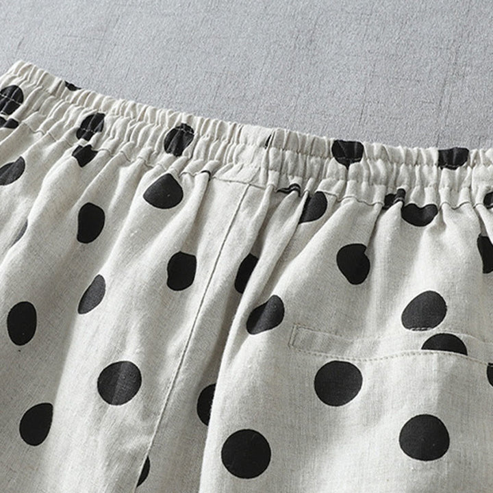 Pantaloni harem da donna in cotone e lino con tasche e motivo floreale a pois con Buddha Stones - image 9