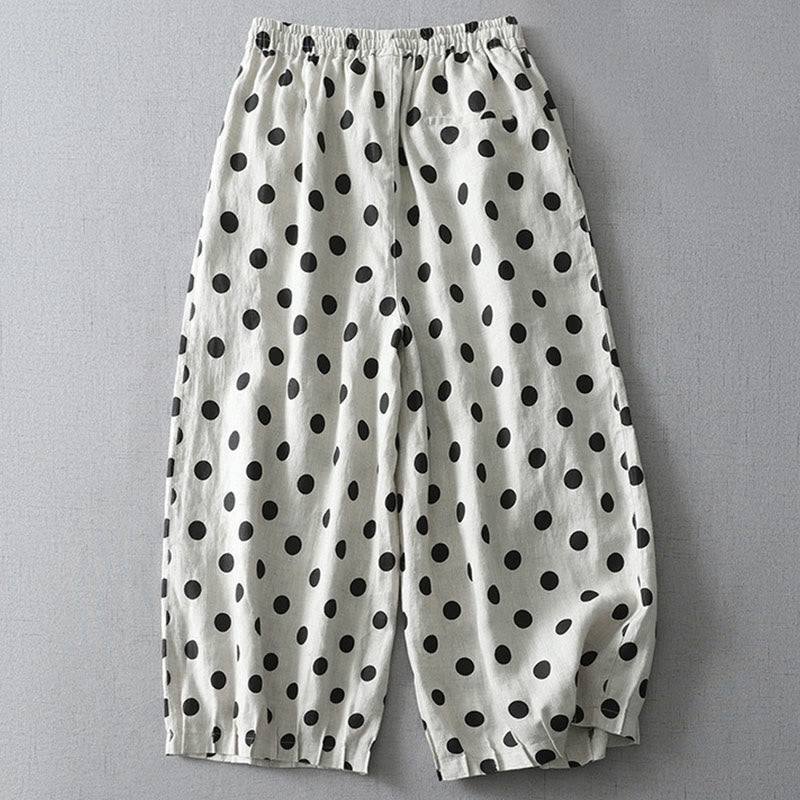 Pantaloni harem da donna in cotone e lino con tasche e motivo floreale a pois con Buddha Stones - image 6