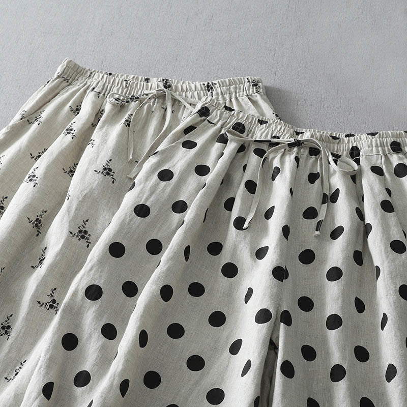 Pantaloni harem da donna in cotone e lino con tasche e motivo floreale a pois con Buddha Stones - image 17