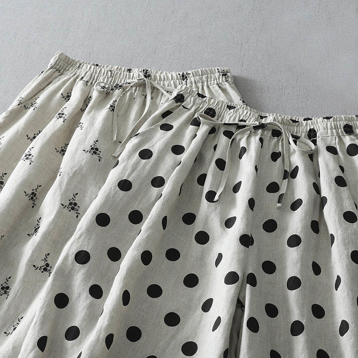 Pantaloni harem da donna in cotone e lino con tasche e motivo floreale a pois con Buddha Stones - image 17