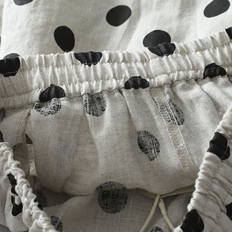 Pantaloni harem da donna in cotone e lino con tasche e motivo floreale a pois con Buddha Stones - image 11