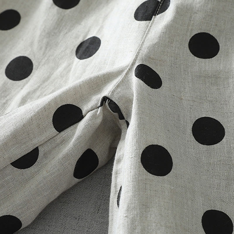 Pantaloni harem da donna in cotone e lino con tasche e motivo floreale a pois con Buddha Stones - image 10