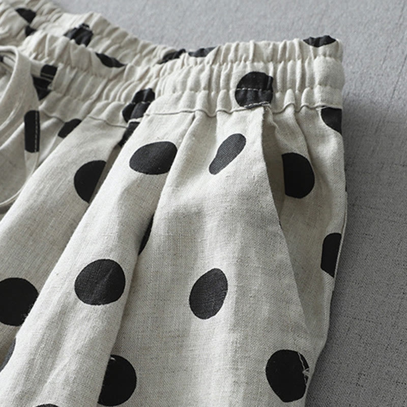 Pantaloni harem da donna in cotone e lino con tasche e motivo floreale a pois con Buddha Stones - image 10