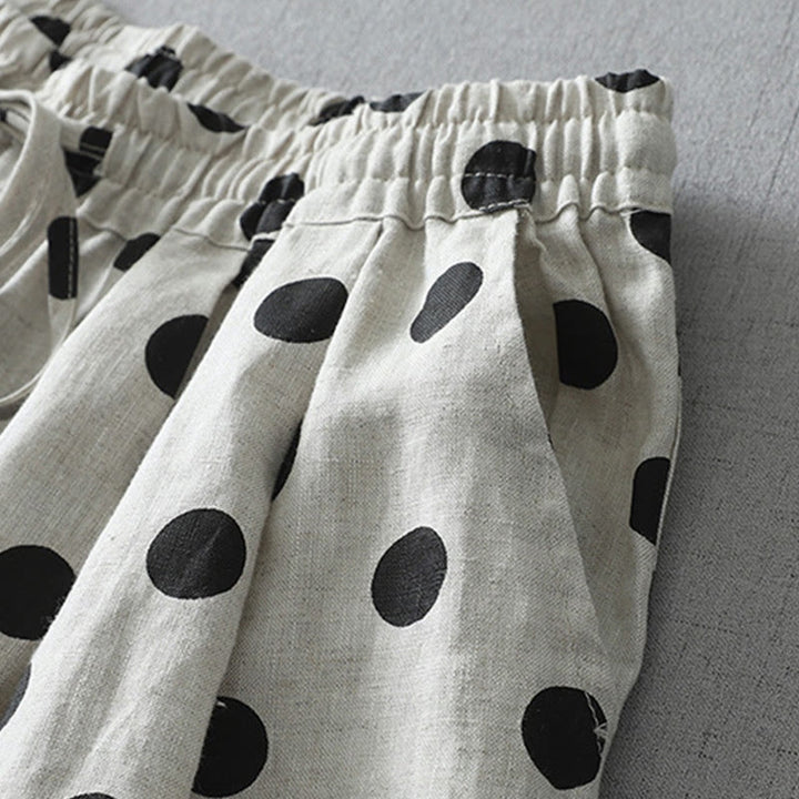 Pantaloni harem da donna in cotone e lino con tasche e motivo floreale a pois con Buddha Stones - image 10
