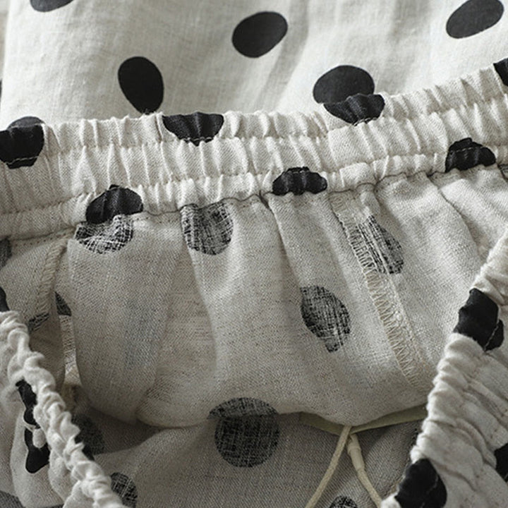 Pantaloni harem da donna in cotone e lino con tasche e motivo floreale a pois con Buddha Stones - image 12
