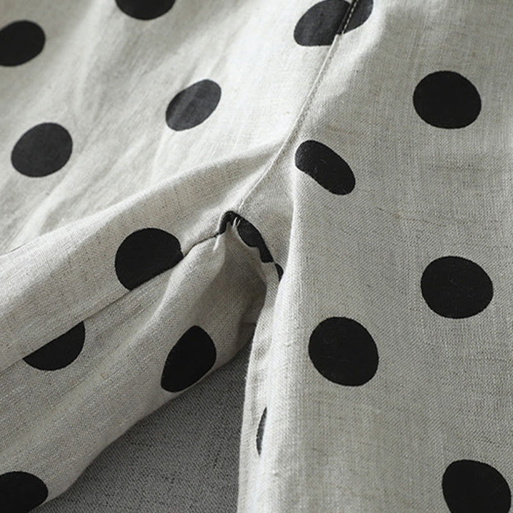 Pantaloni harem da donna in cotone e lino con tasche e motivo floreale a pois con Buddha Stones - image 11