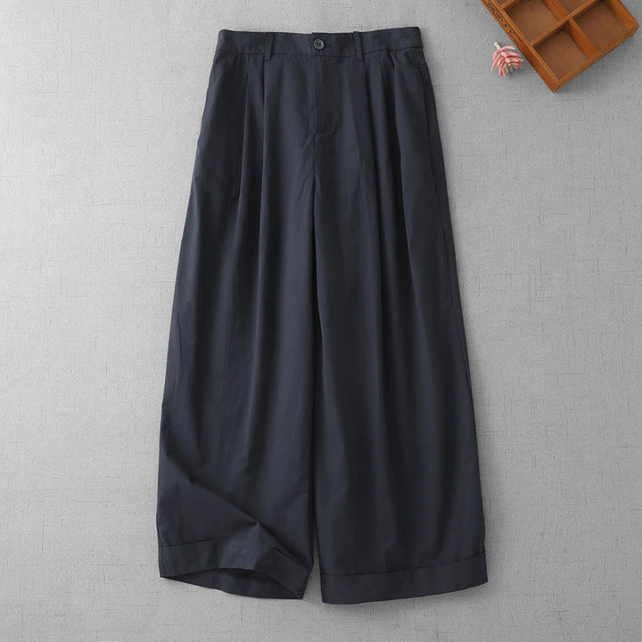 Pantaloni larghi da donna in poliestere, lunghezza 7-8, con tasche, a vita alta, casual e semplici, modello Buddha Stones - Blu notte - US14, UK/AU18, EU46 (2XL) - image 0