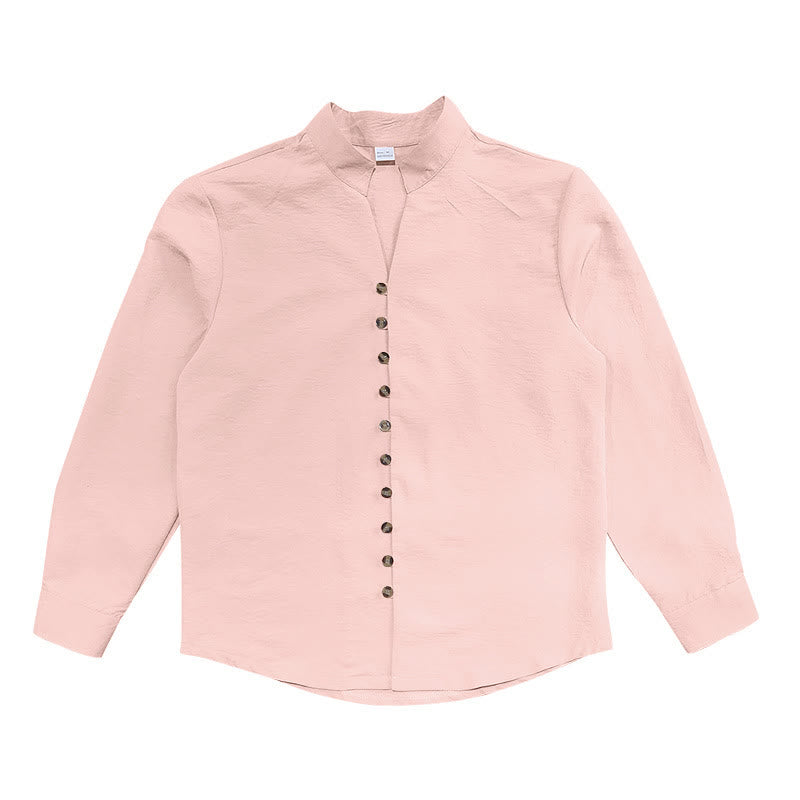 Camicia da uomo a maniche lunghe con bottoni in tinta unita Buddha Stones - image 14