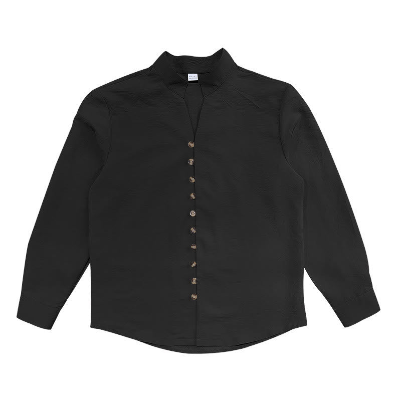 Camicia da uomo a maniche lunghe con bottoni in tinta unita Buddha Stones - image 17