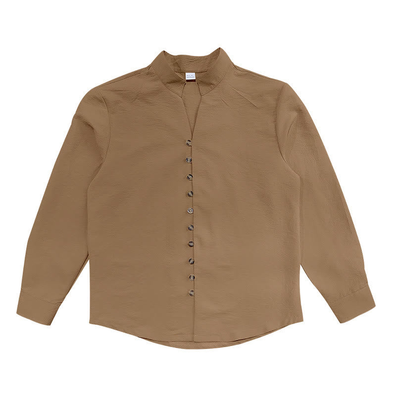 Camicia da uomo a maniche lunghe con bottoni in tinta unita Buddha Stones - image 23
