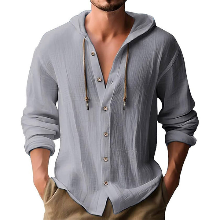 Camicia da uomo in lino con cappuccio, coulisse, bottoni, manica lunga, tinta unita, motivo Buddha Stones - Grigio scuro - US/UK/AU44, EU54 (3XL) - image 11