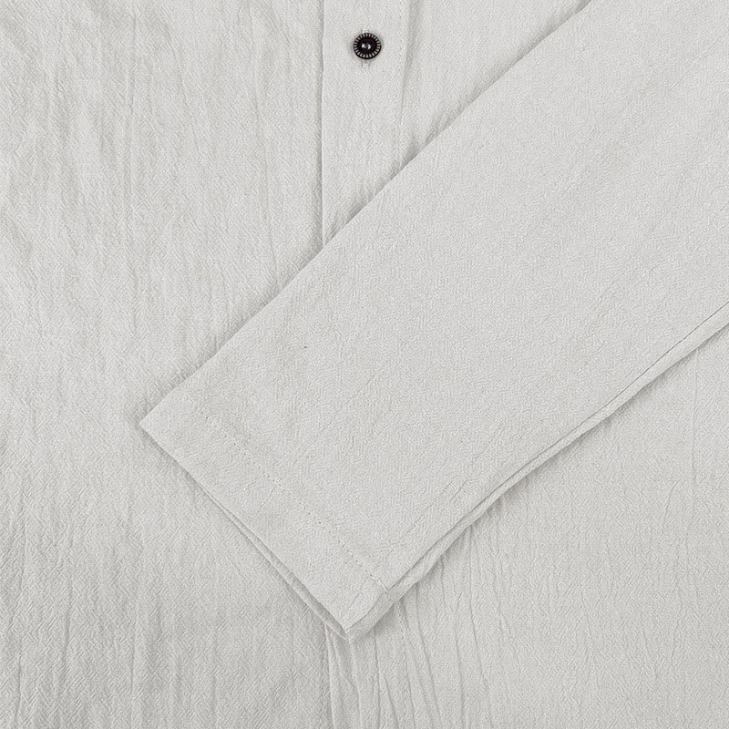 Camicia da uomo in lino con cappuccio, coulisse, bottoni, manica lunga, tinta unita, motivo Buddha Stones - image 9