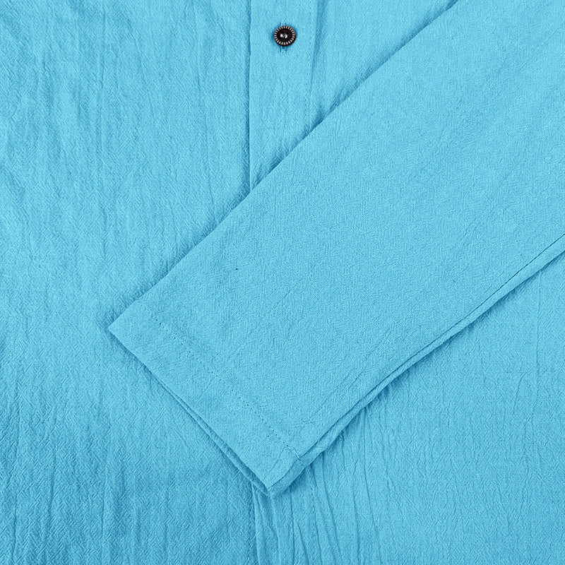 Camicia da uomo in lino con cappuccio, coulisse, bottoni, manica lunga, tinta unita, motivo Buddha Stones - image 23