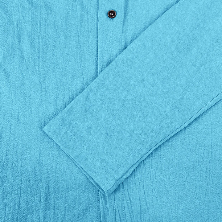 Camicia da uomo in lino con cappuccio, coulisse, bottoni, manica lunga, tinta unita, motivo Buddha Stones - image 23