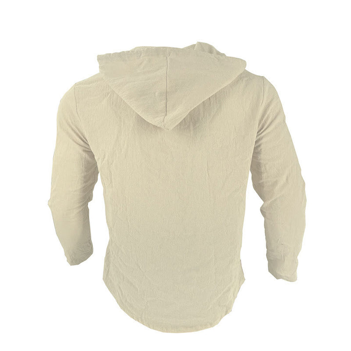 Camicia da uomo in lino con cappuccio, coulisse, bottoni, manica lunga, tinta unita, motivo Buddha Stones - image 27