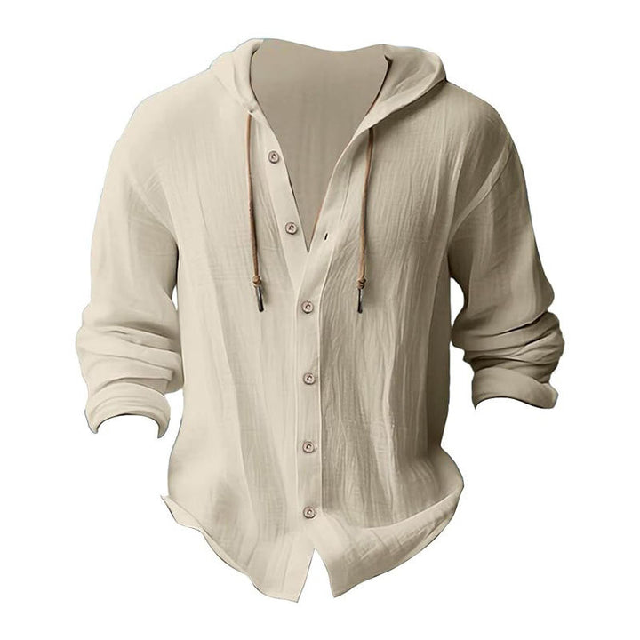 Camicia da uomo in lino con cappuccio, coulisse, bottoni, manica lunga, tinta unita, motivo Buddha Stones - image 26