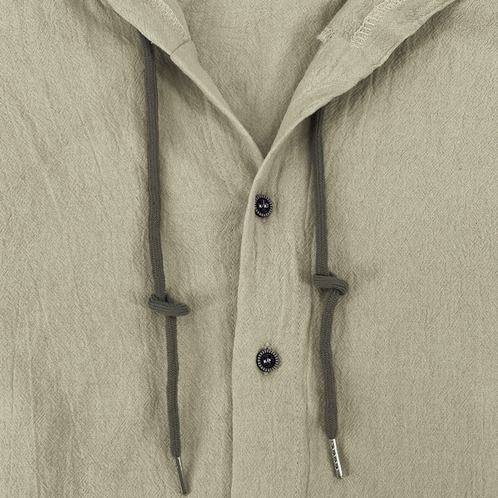 Camicia da uomo in lino con cappuccio, coulisse, bottoni, manica lunga, tinta unita, motivo Buddha Stones - image 29
