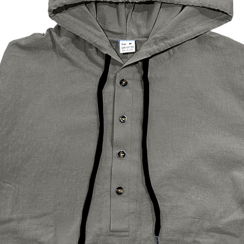 Camicia da uomo in cotone con cappuccio e maniche lunghe, tinta unita, con bottoni a metà autunno, motivo Buddha Stones - image 11
