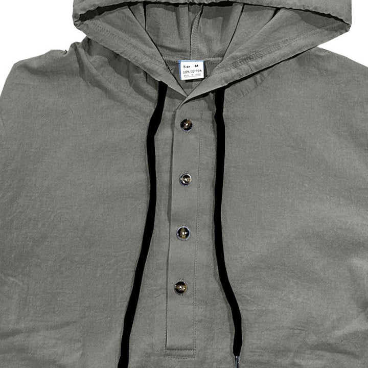 Camicia da uomo in cotone con cappuccio e maniche lunghe, tinta unita, con bottoni a metà autunno, motivo Buddha Stones - image 11