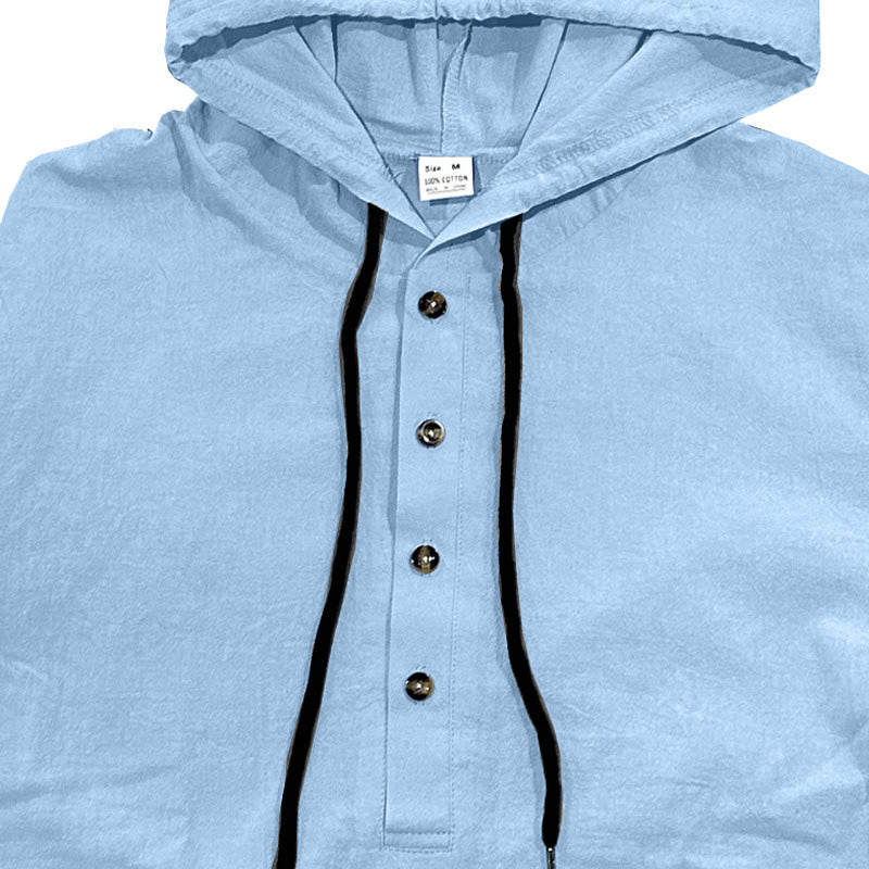Camicia da uomo in cotone con cappuccio e maniche lunghe, tinta unita, con bottoni a metà autunno, motivo Buddha Stones - image 3