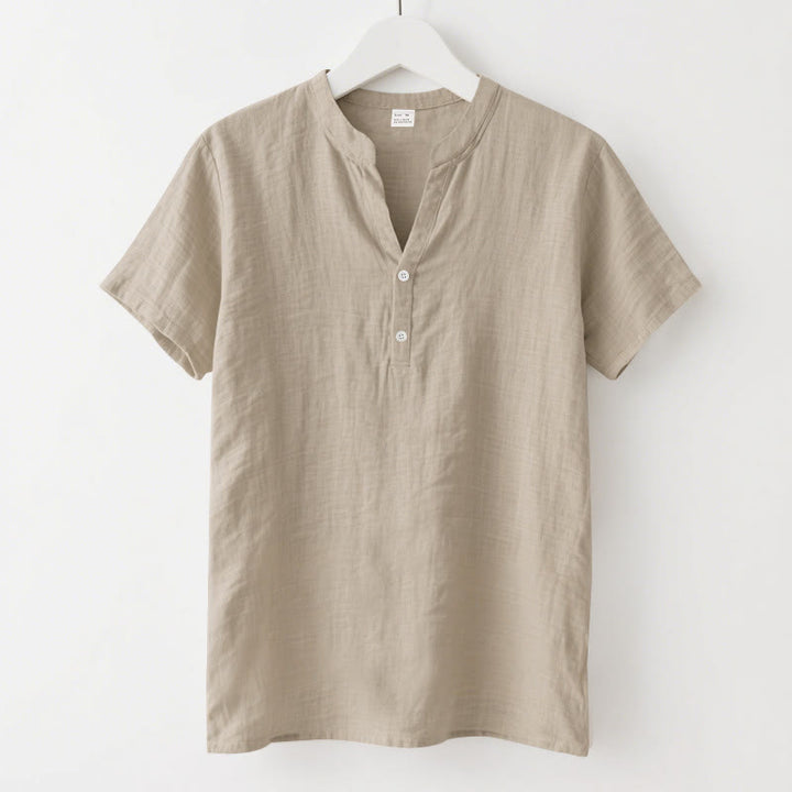 Camicia da uomo in lino con maniche corte e bottoni a metà lunghezza, tinta unita, motivo Buddha Stones - Grano - US/UK/AU46, EU56 (3XL) - image 13