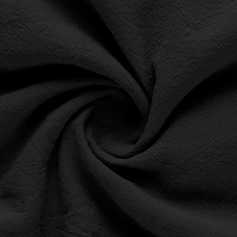 Camicia da uomo in lino con maniche corte e bottoni a metà lunghezza, tinta unita, motivo Buddha Stones - image 4