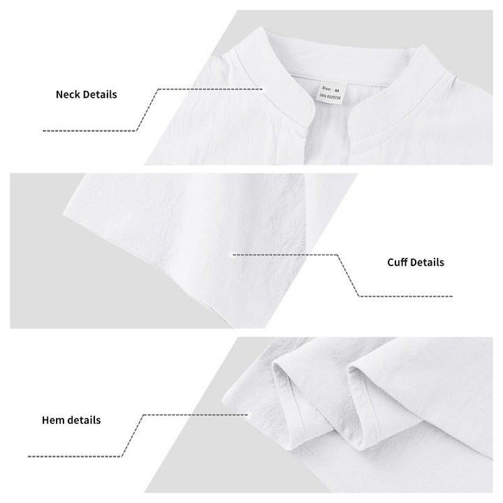 Camicia da uomo in lino con maniche corte e bottoni a metà lunghezza, tinta unita, motivo Buddha Stones - image 11