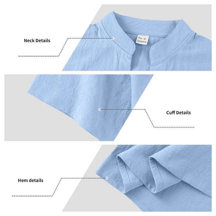 Camicia da uomo in lino con maniche corte e bottoni a metà lunghezza, tinta unita, motivo Buddha Stones - image 23