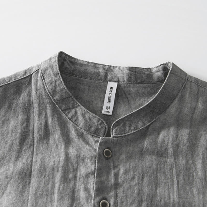 Camicia da uomo in lino e cotone ramiè con maniche corte e bottoni estivi Buddha Stones - image 4