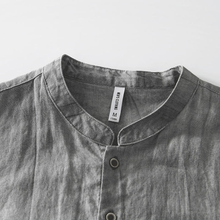Camicia da uomo in lino e cotone ramiè con maniche corte e bottoni estivi Buddha Stones - image 4