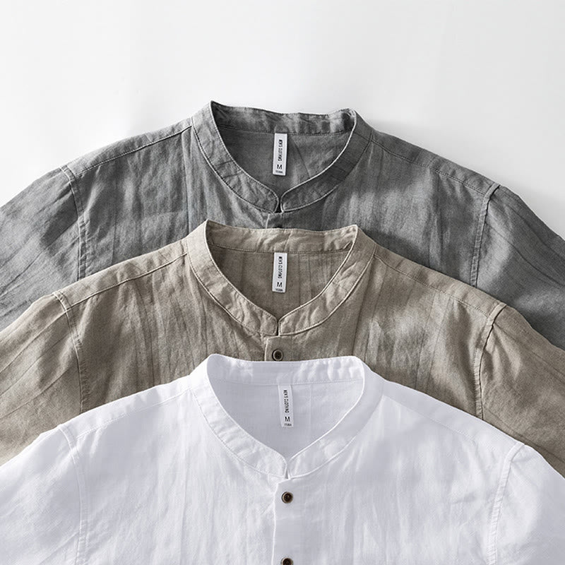 Camicia da uomo in lino e cotone ramiè con maniche corte e bottoni estivi Buddha Stones - image 22