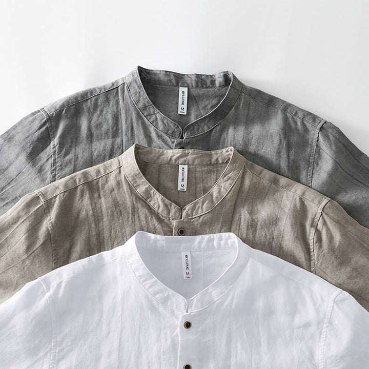 Camicia da uomo in lino e cotone ramiè con maniche corte e bottoni estivi Buddha Stones - image 22