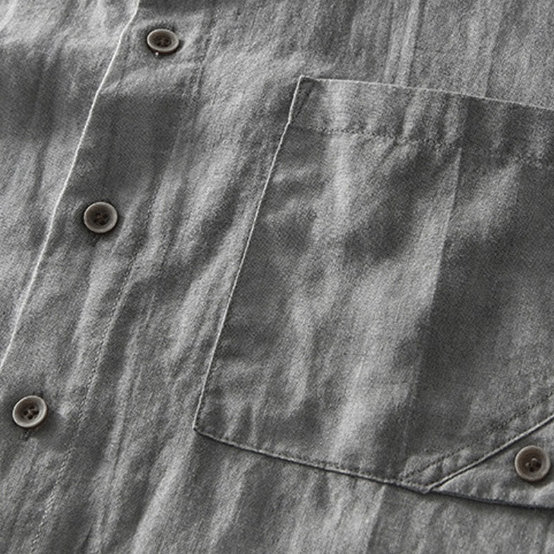 Camicia da uomo in lino e cotone ramiè con maniche corte e bottoni estivi Buddha Stones - image 6