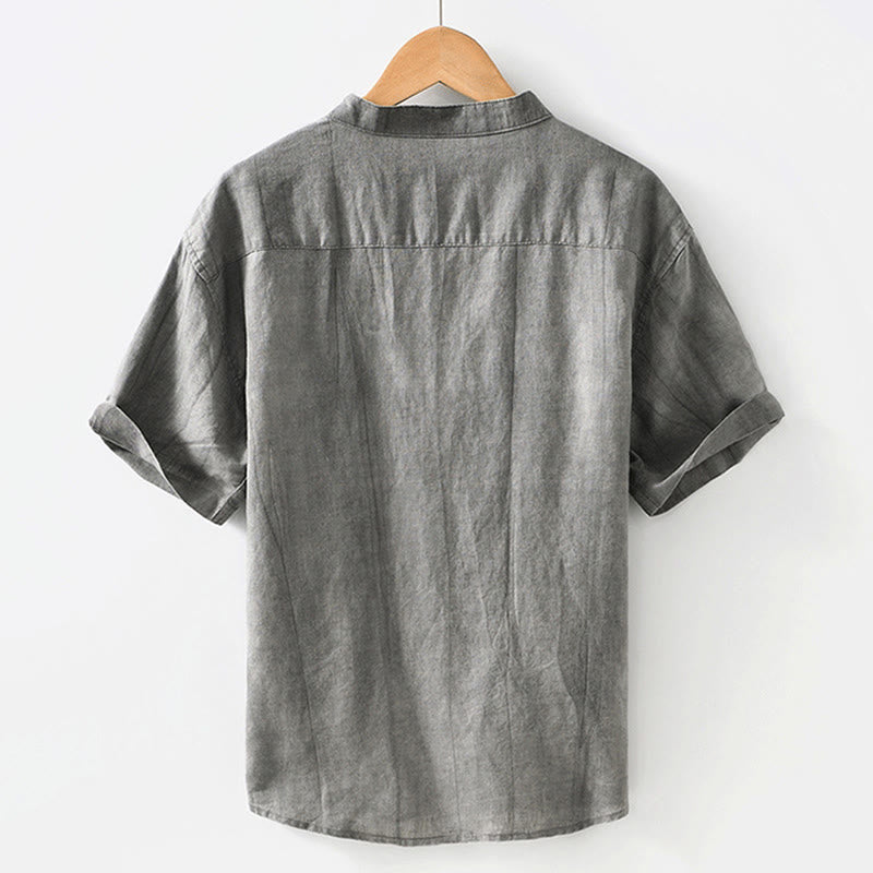 Camicia da uomo in lino e cotone ramiè con maniche corte e bottoni estivi Buddha Stones - image 3