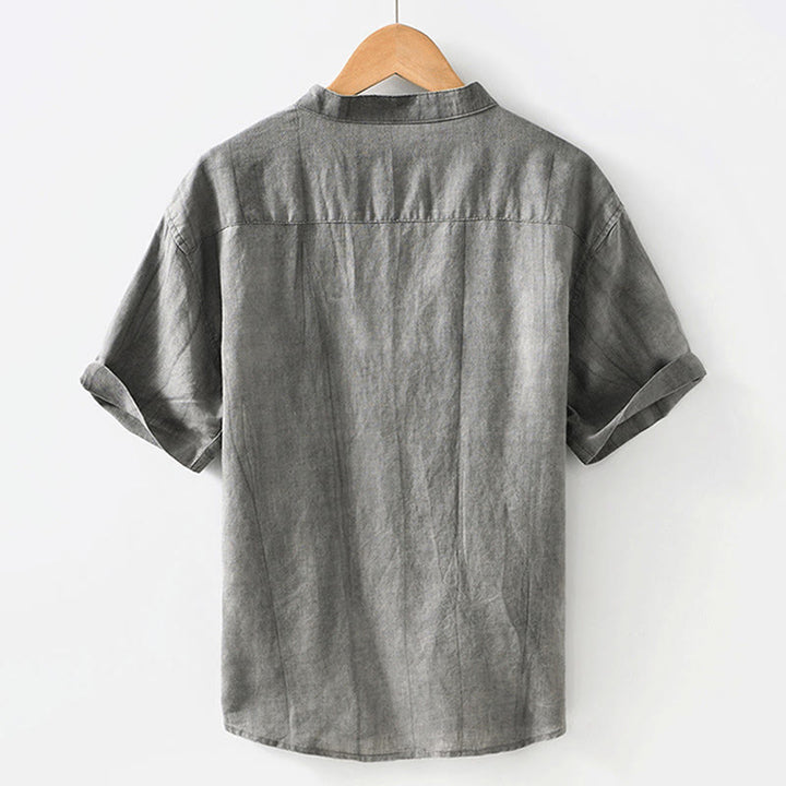 Camicia da uomo in lino e cotone ramiè con maniche corte e bottoni estivi Buddha Stones - image 3