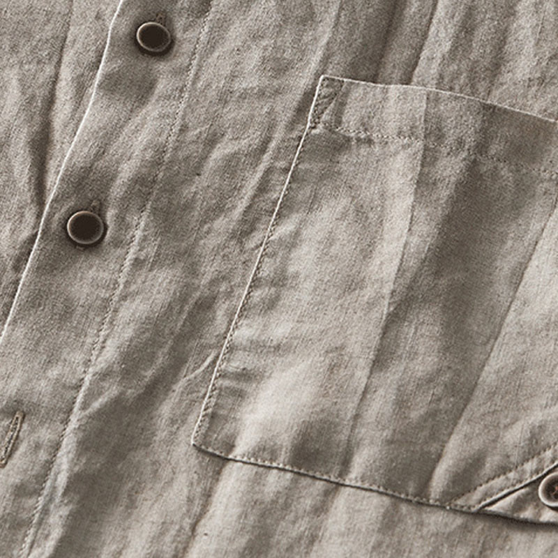 Camicia da uomo in lino e cotone ramiè con maniche corte e bottoni estivi Buddha Stones - image 19