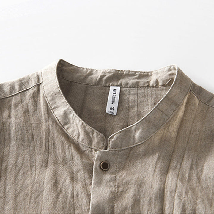 Camicia da uomo in lino e cotone ramiè con maniche corte e bottoni estivi Buddha Stones - image 17