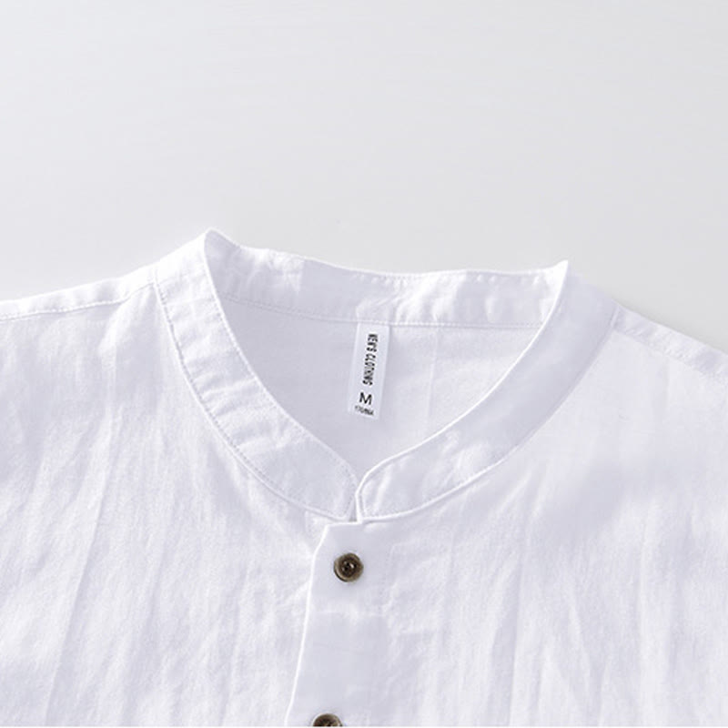 Camicia da uomo in lino e cotone ramiè con maniche corte e bottoni estivi Buddha Stones - image 9