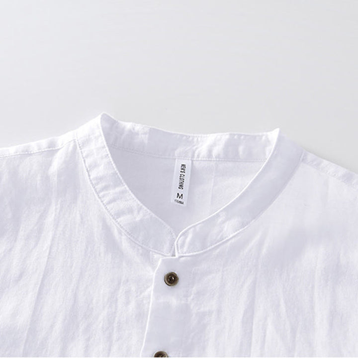 Camicia da uomo in lino e cotone ramiè con maniche corte e bottoni estivi Buddha Stones - image 9