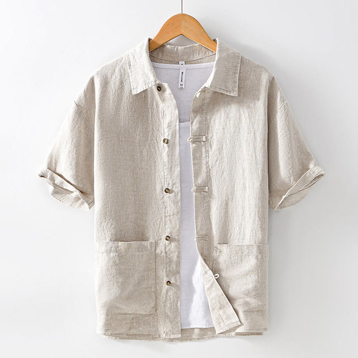 Camicia da uomo in lino con tasche e bottoni, a maniche corte , Buddha Stones - Biancheria - US/UK/AU42, EU52 (3XL) - image 1