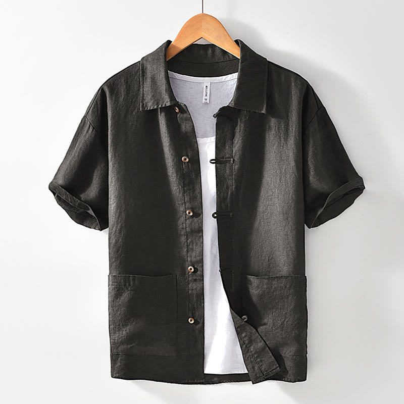 Camicia da uomo in lino con tasche e bottoni, a maniche corte , Buddha Stones - Grigio scuro - US/UK/AU42, EU52 (3XL) - image 22