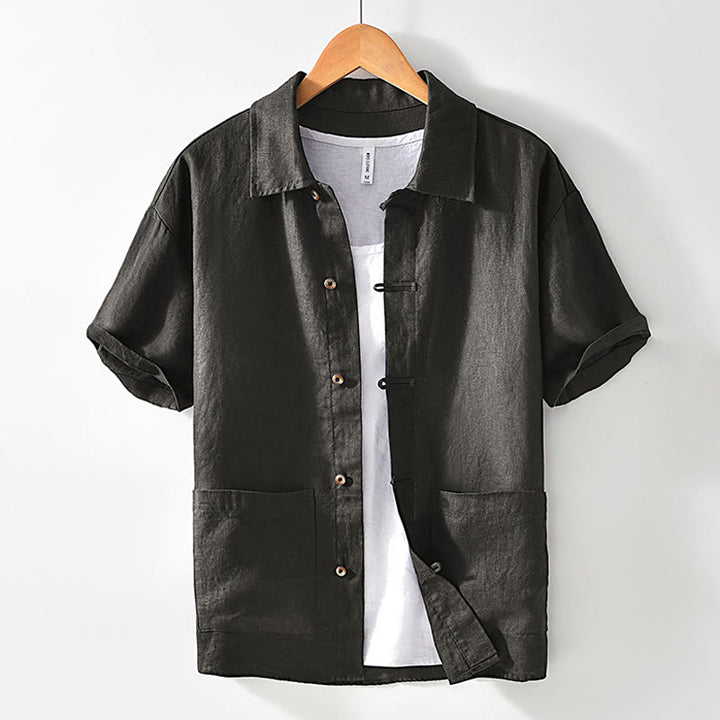 Camicia da uomo in lino con tasche e bottoni, a maniche corte , Buddha Stones - Grigio scuro - US/UK/AU42, EU52 (3XL) - image 22