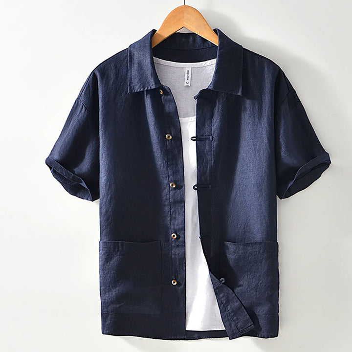 Camicia da uomo in lino con tasche e bottoni, a maniche corte , Buddha Stones - SteelBlue - US/UK/AU42, EU52 (3XL) - image 16