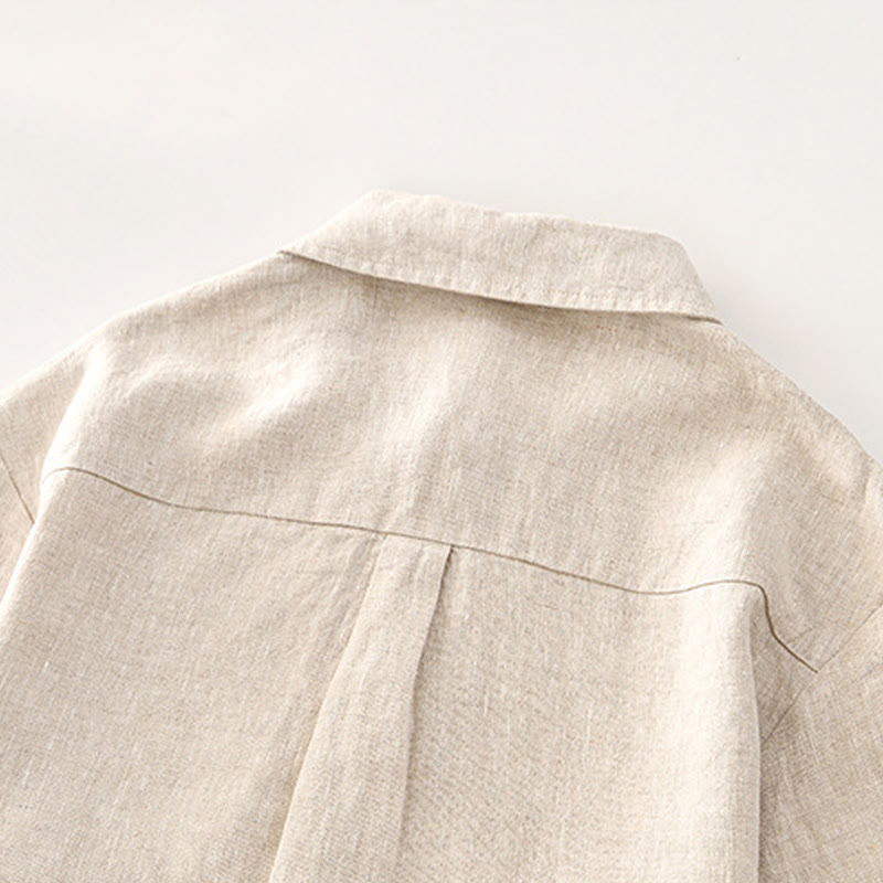 Camicia da uomo in lino con tasche e bottoni, a maniche corte , Buddha Stones - image 4
